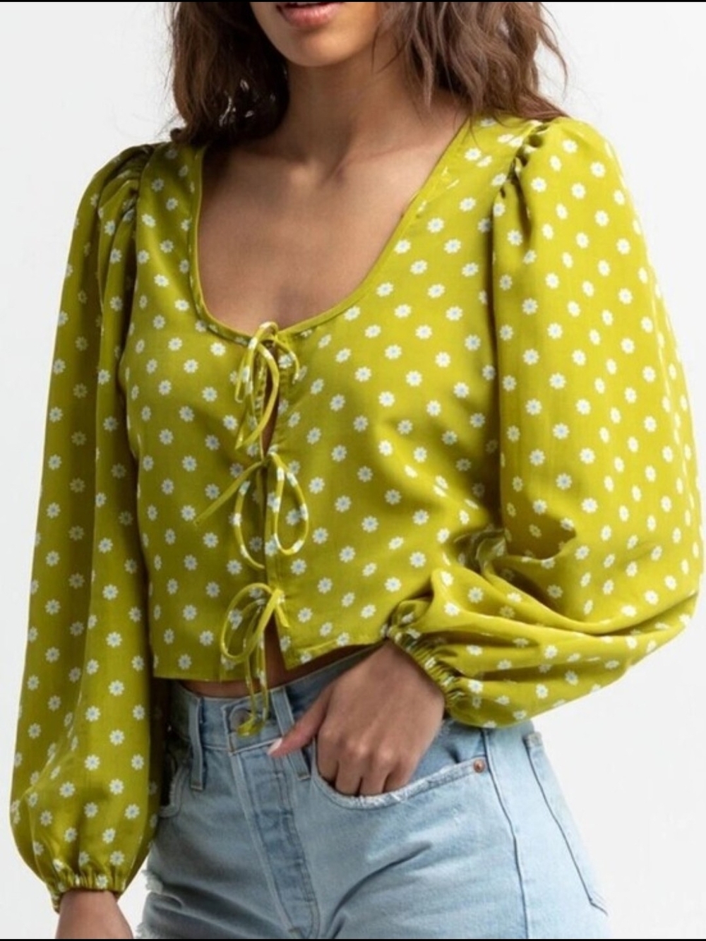 Levi's Lime Green Ditsy Floral Tie-Front Blouse